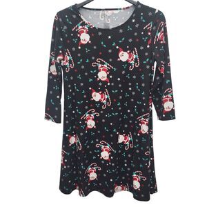St Johns Bay Holiday Swing Dress Womens Small Santa Claus Candy Canes Snowflakes